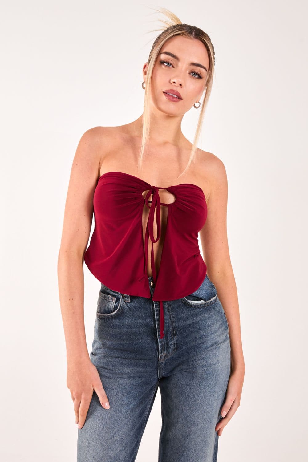 Pink Vanilla Women's Keyhole Butterfly Bandeau Top in Burgundy