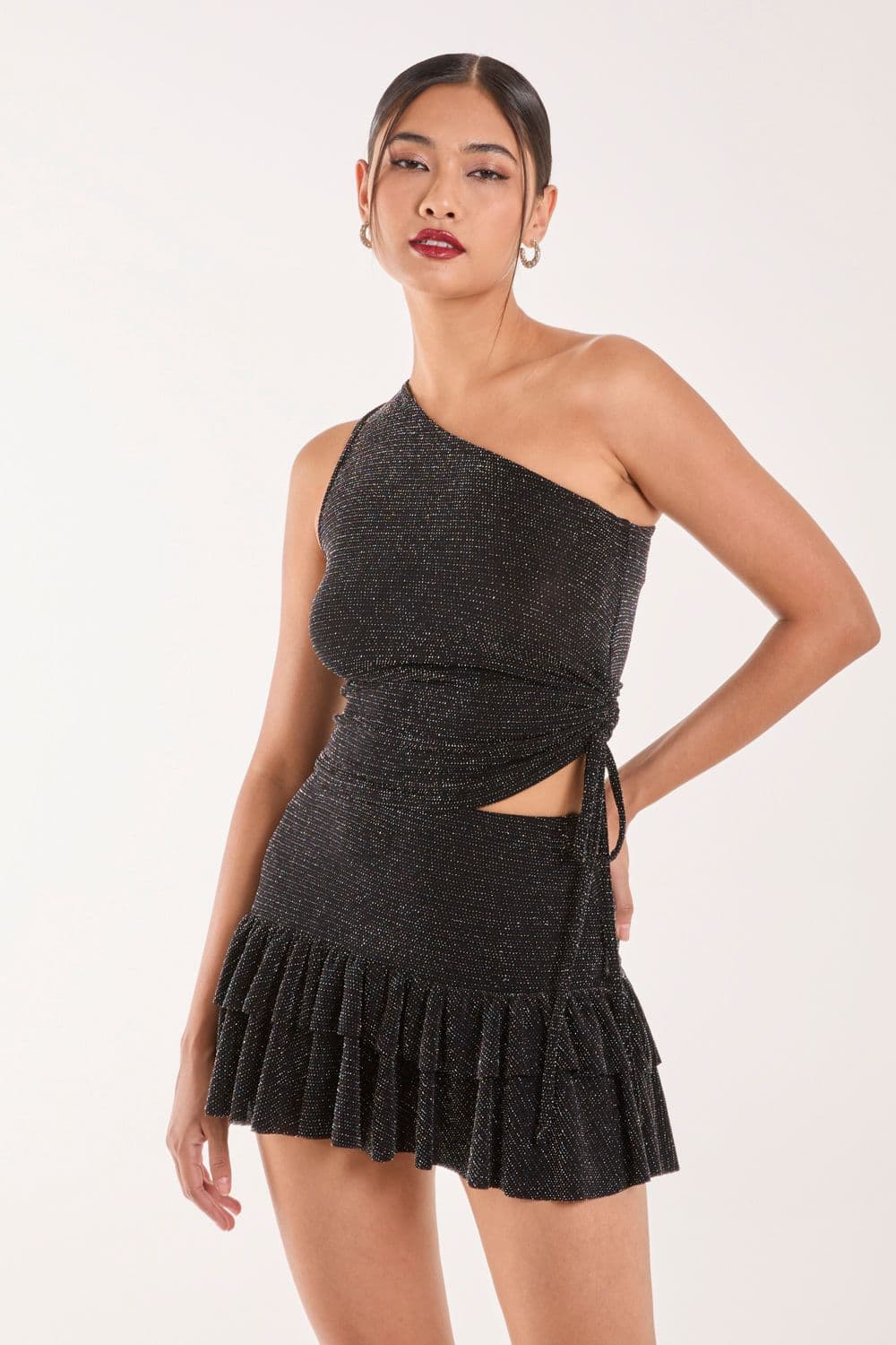 Pink Vanilla Women's One Shoulder Ruched Top in Black
