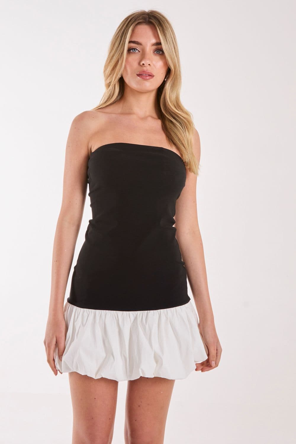Pink Vanilla Women's Contrast Puffball Mini Dress in Black