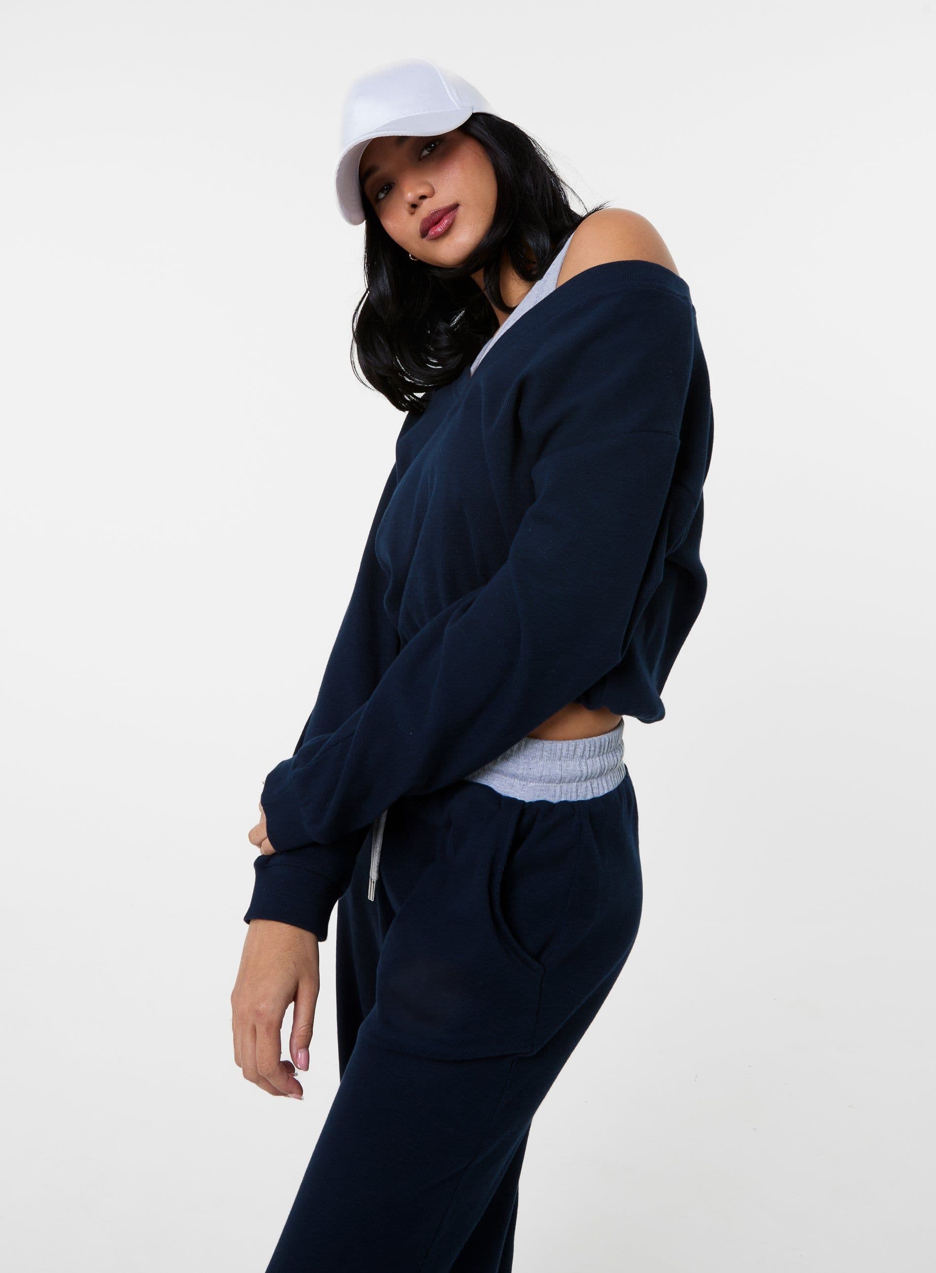 Pink Vanilla Women's Double Layered Jumper in Navy