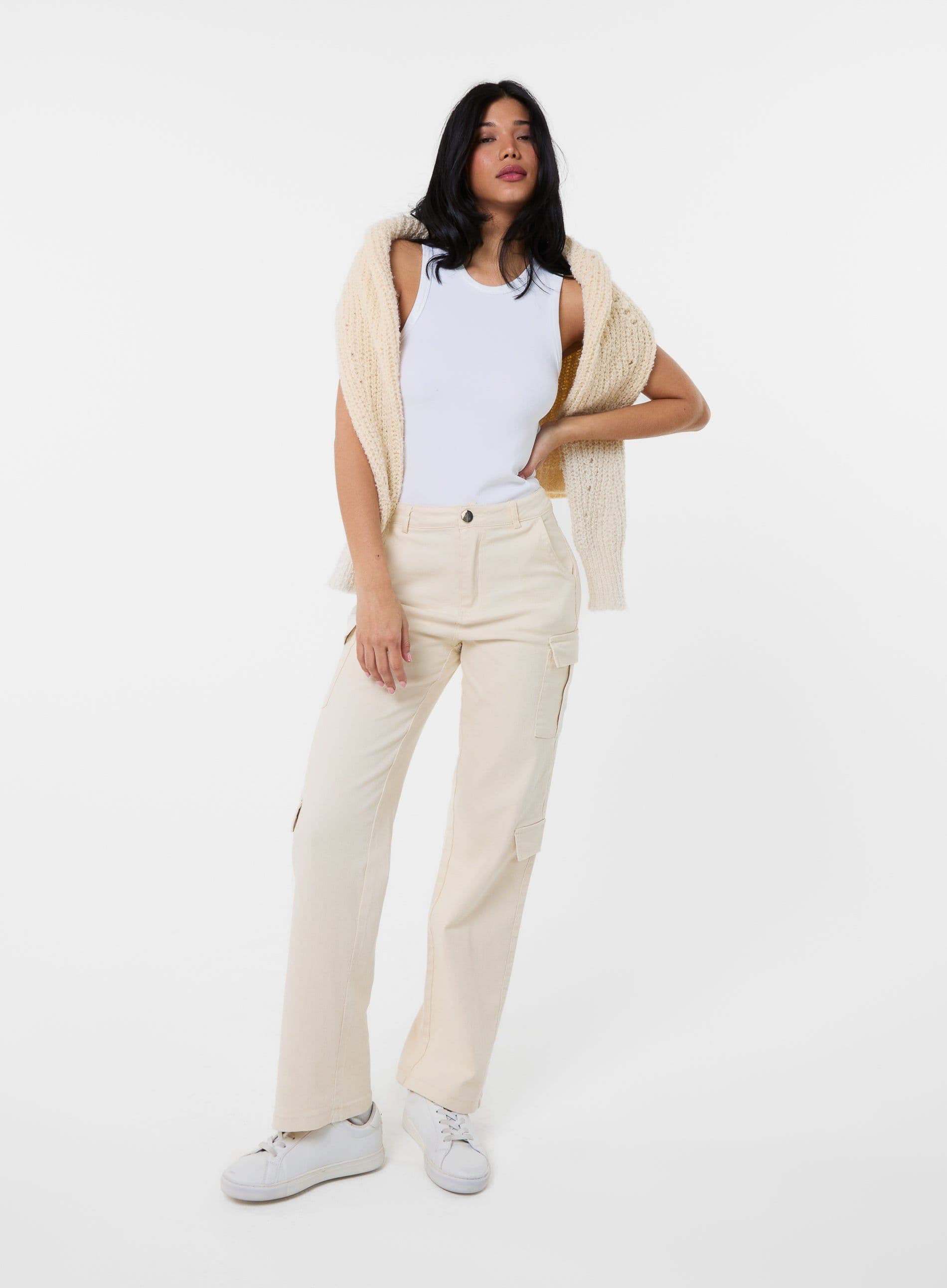 Pink Vanilla Women's Cargo Trousers in Stone