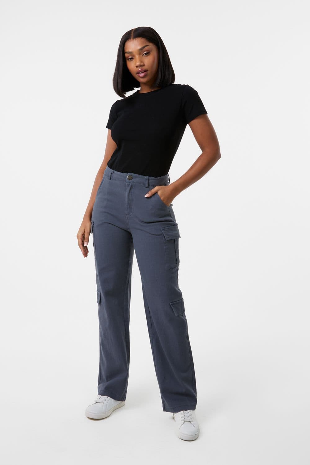 Pink Vanilla Women's Cargo Trousers in Grey
