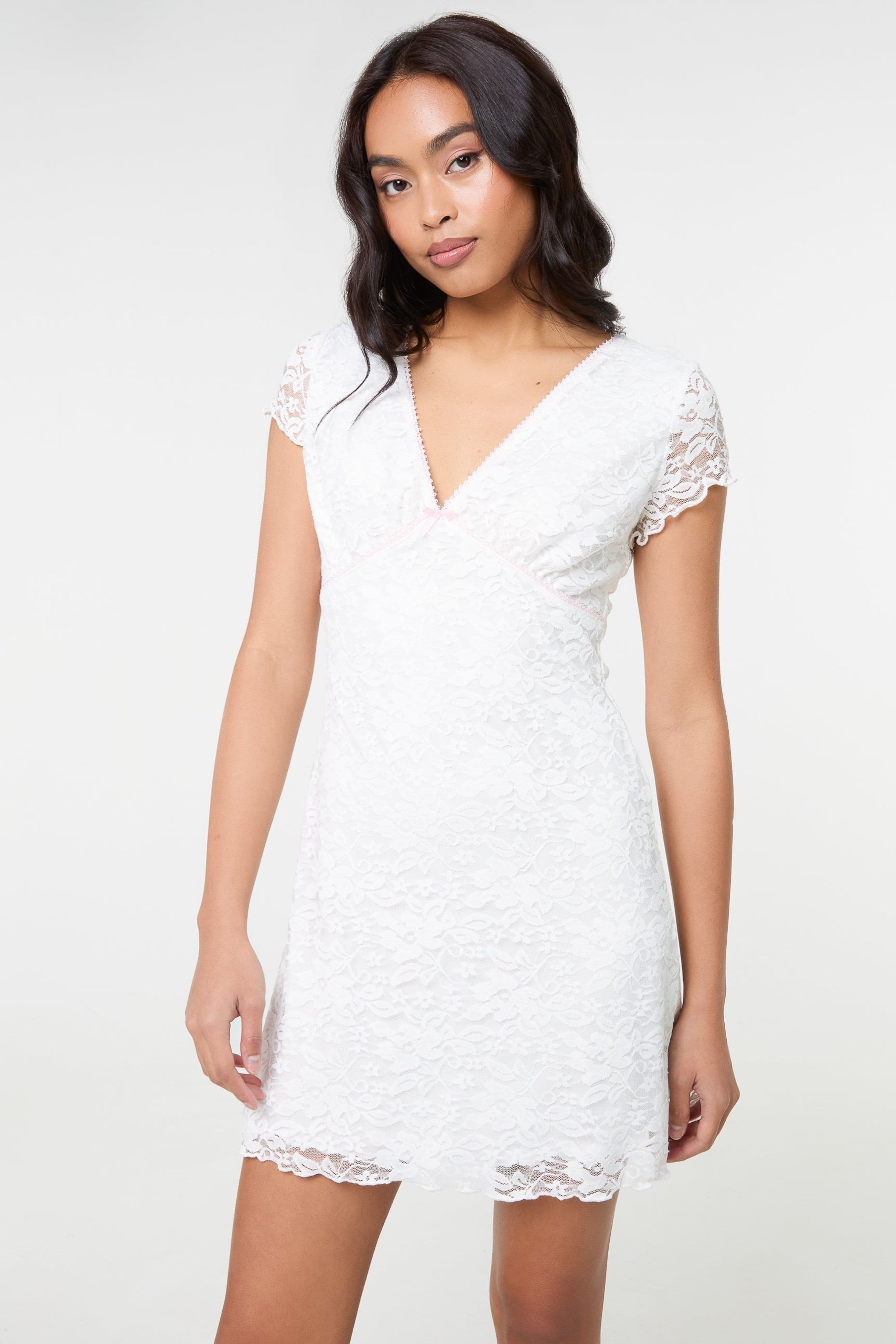 Pink Vanilla Women's Ivory Cap Sleeve Lace Mini Dress