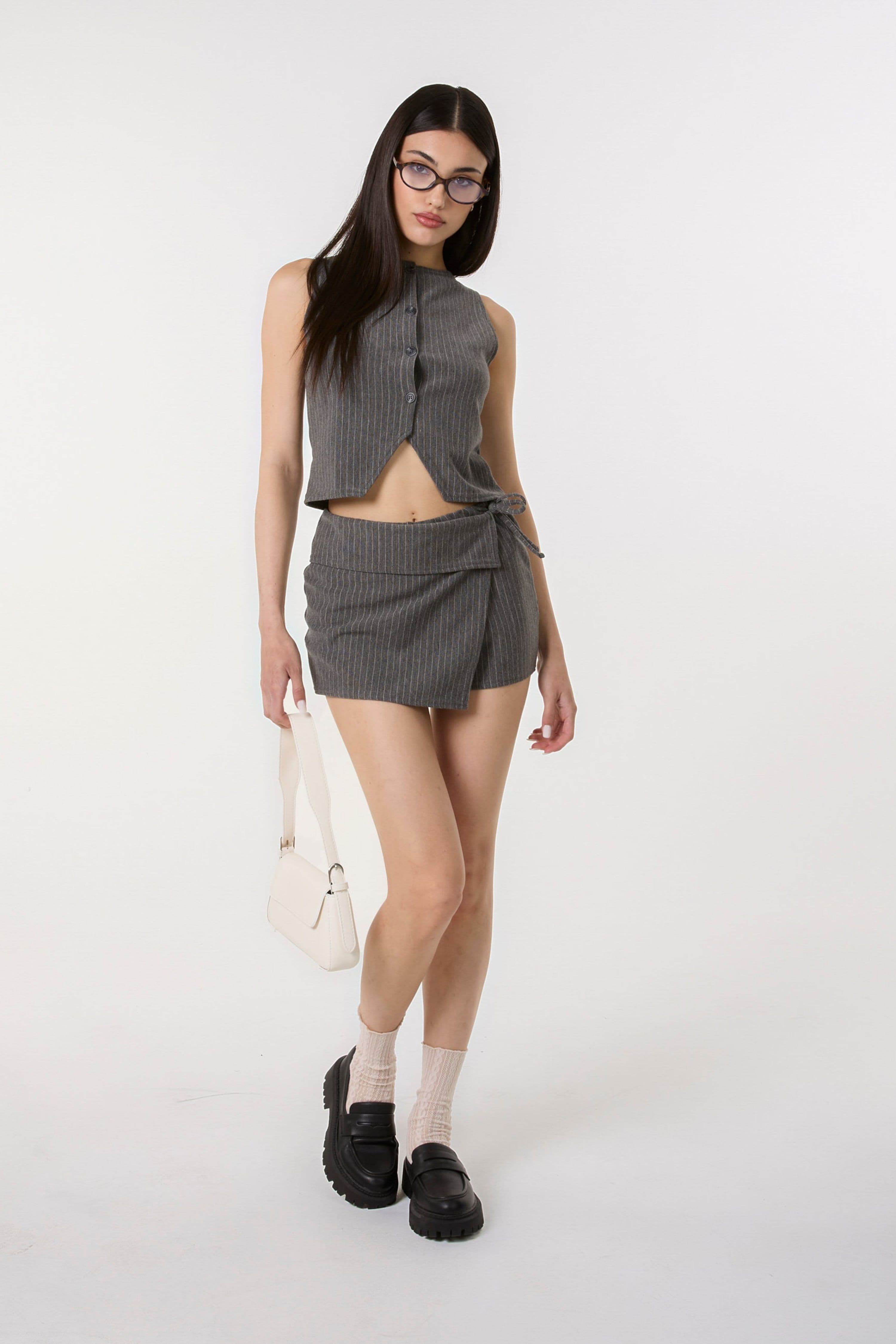 Pink Vanilla Women's Grey Pinstripe Waistcoat