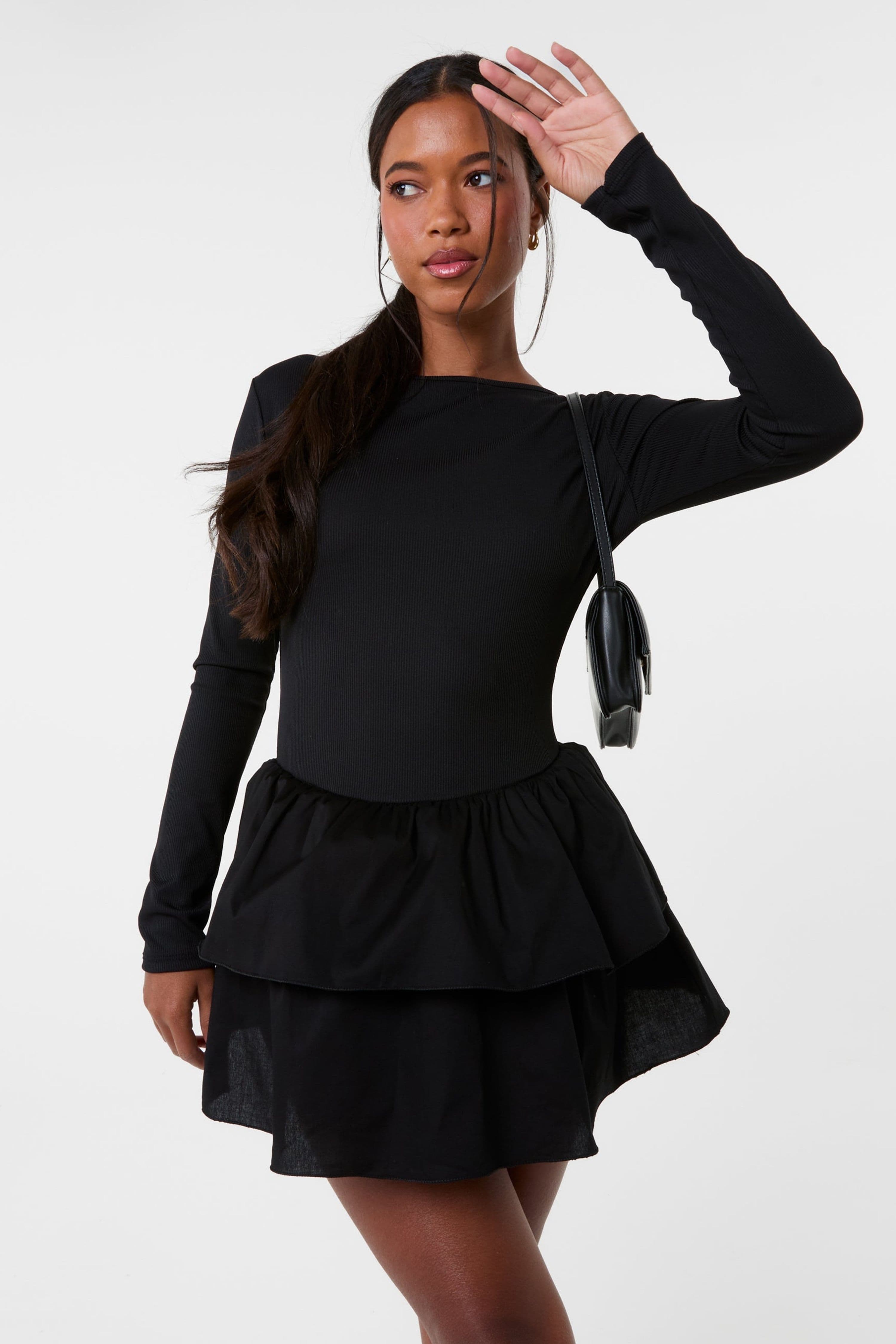 Pink Vanilla Women's Black Rib Dress With RaRa Skirt