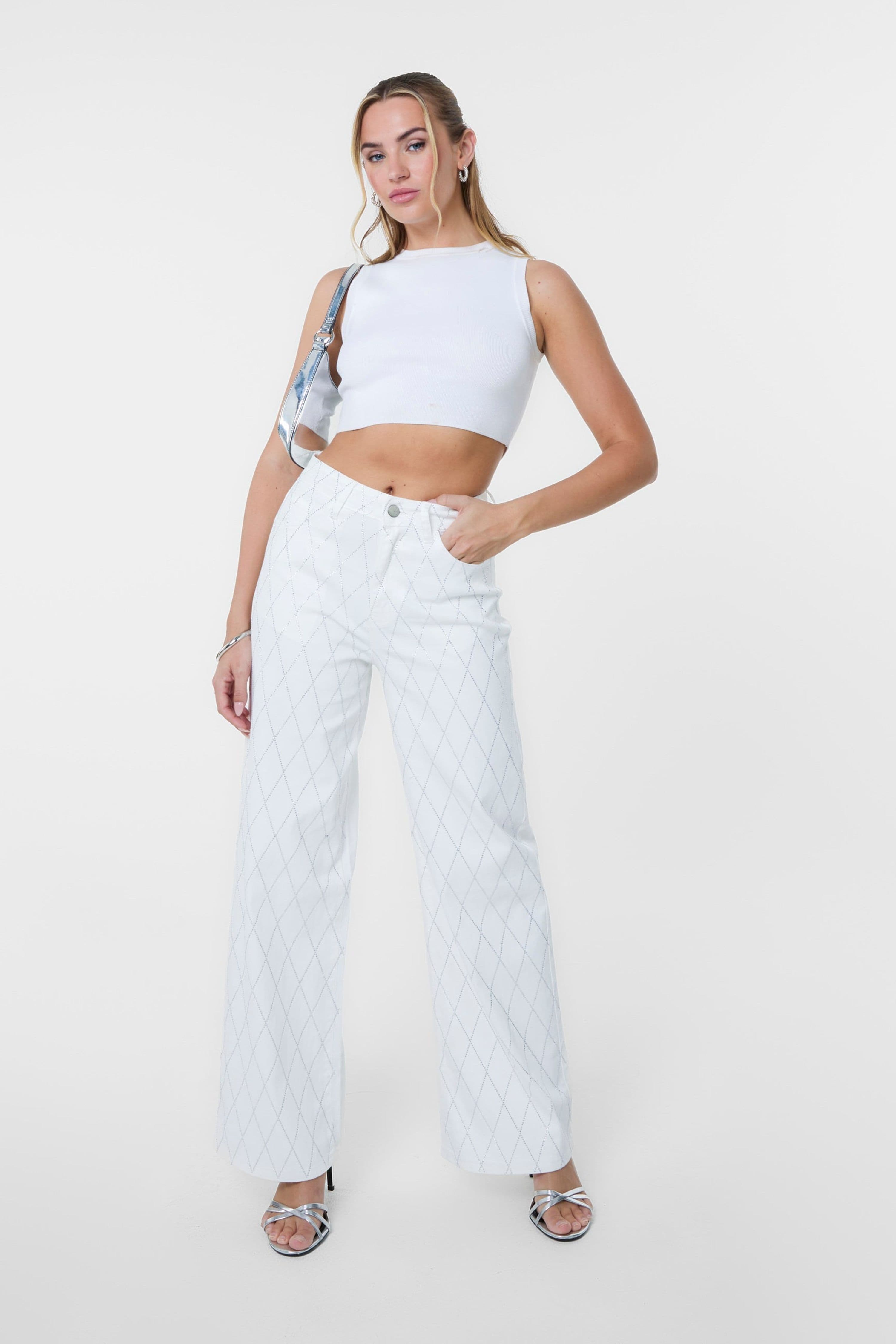Pink Vanilla Women's White Diamante Jeans