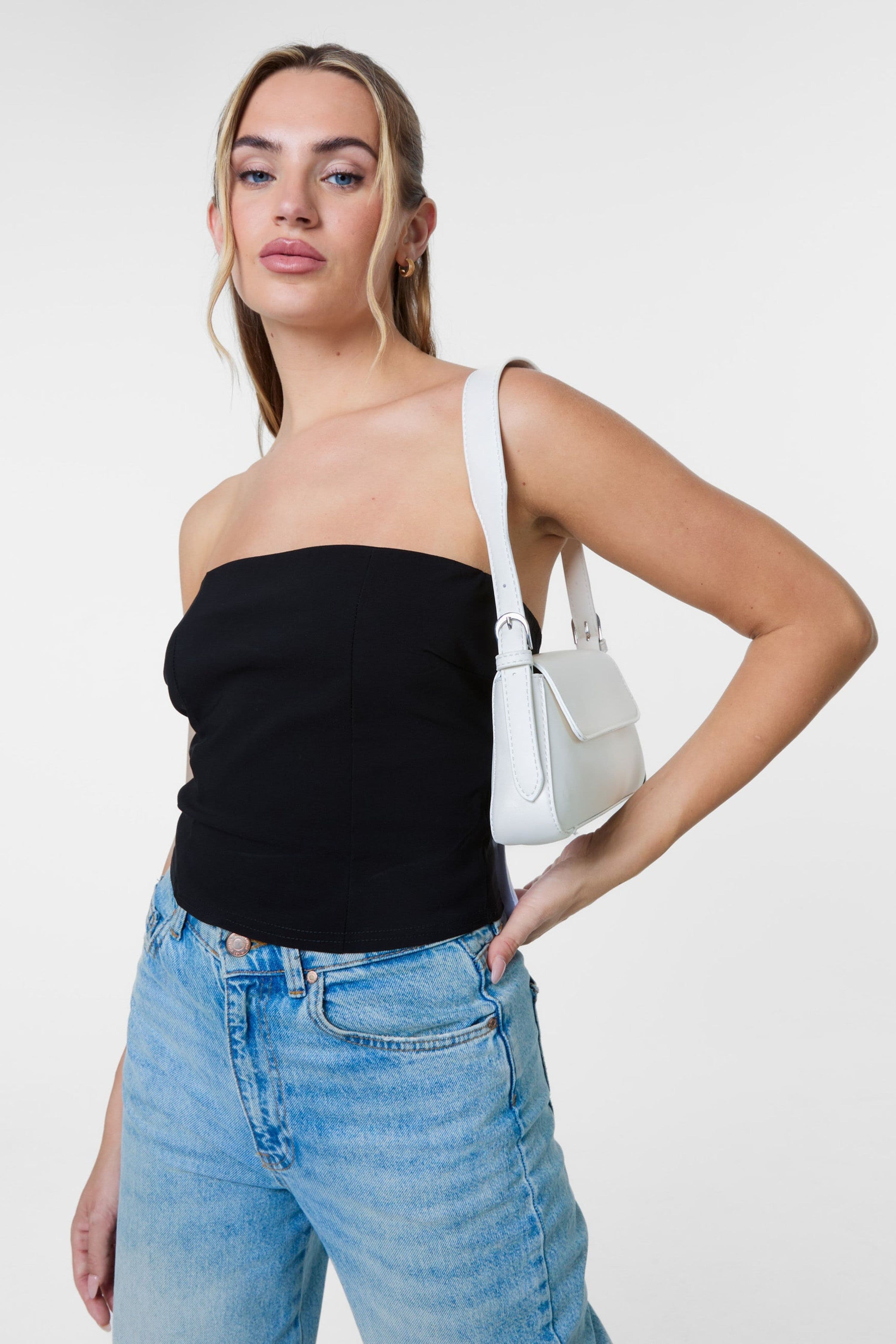 Pink Vanilla Women's Black Bandeau Bow Back Top