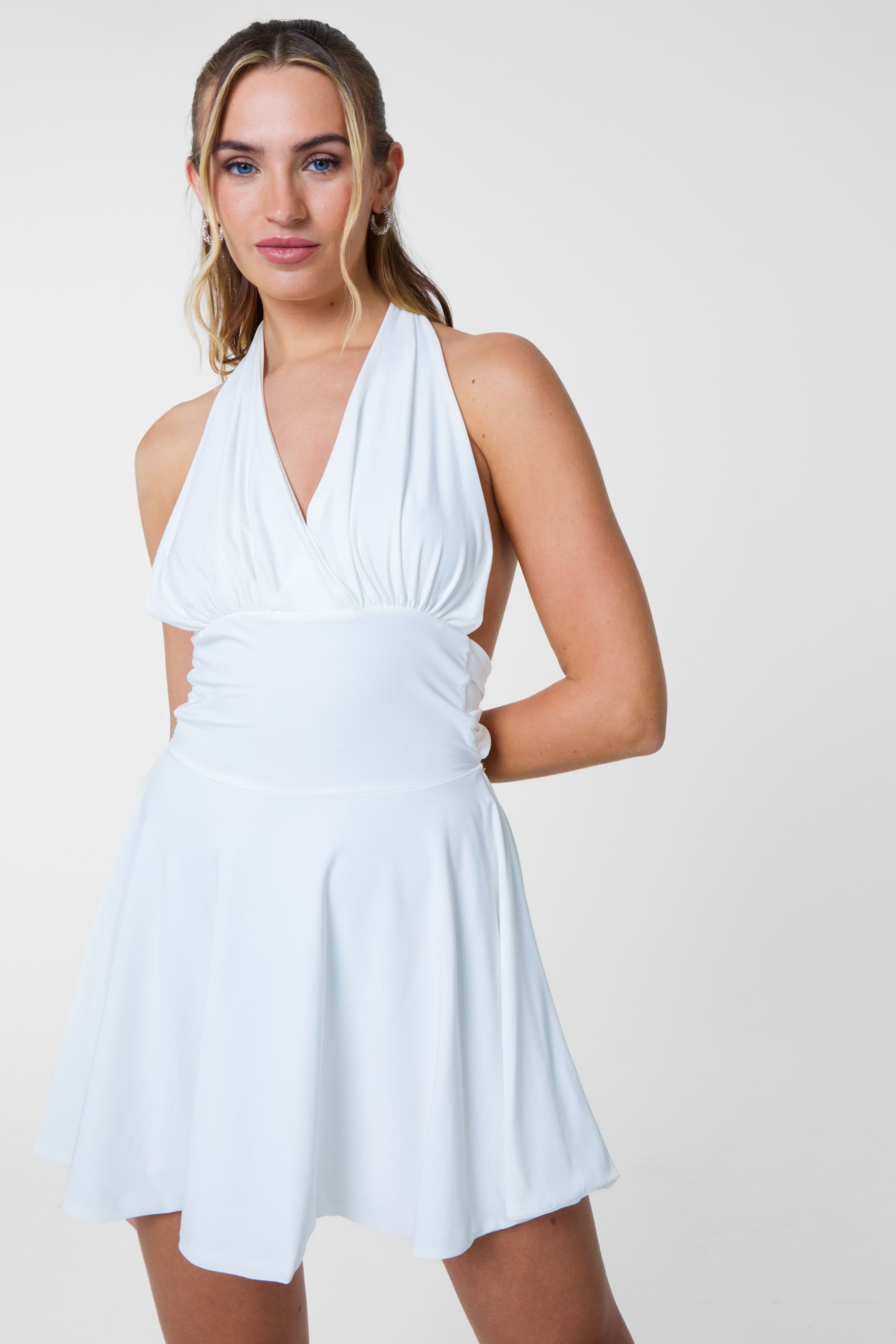 Pink Vanilla Women's White Slinky Halter Mini Dress