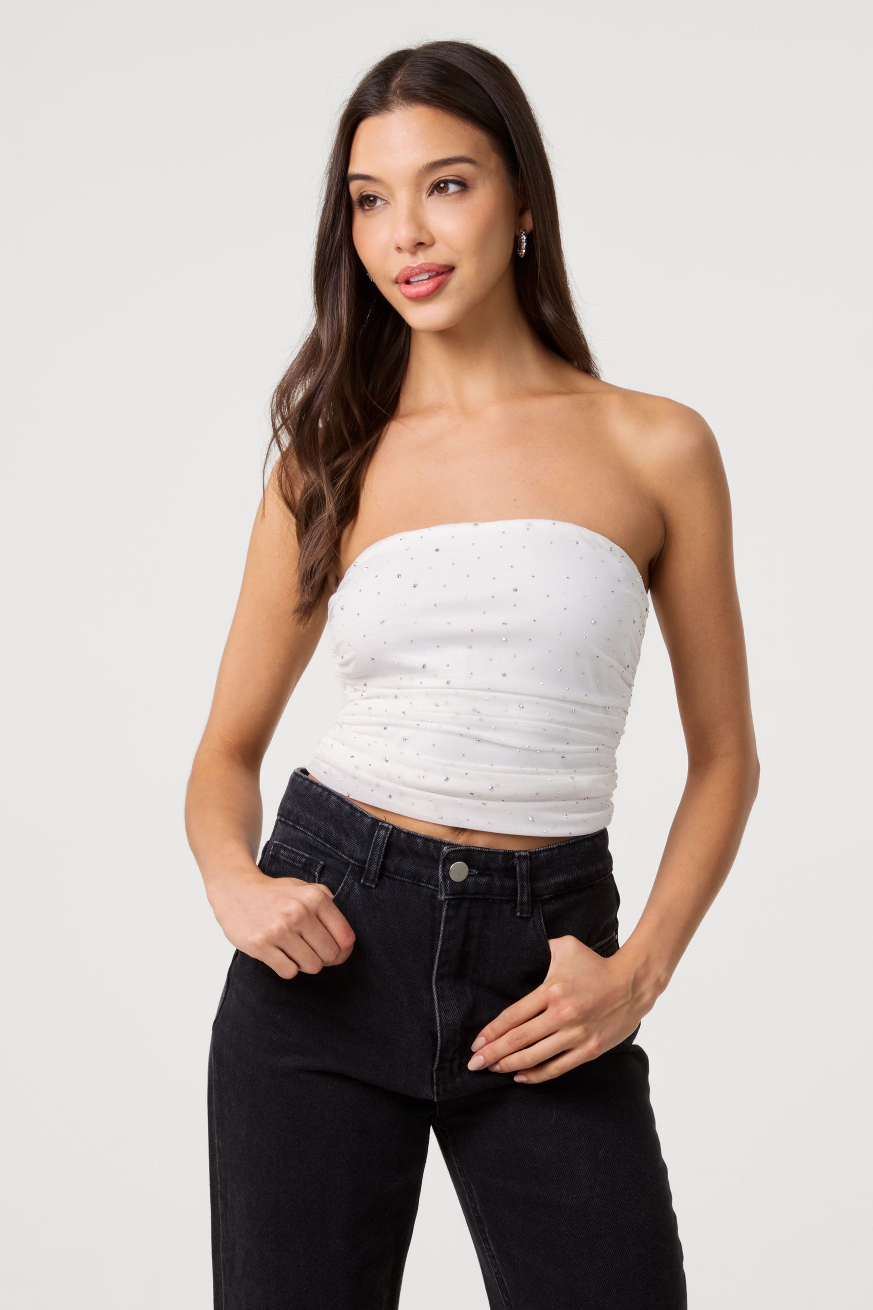 Pink Vanilla Women's Ivory Diamante Bandeau Top