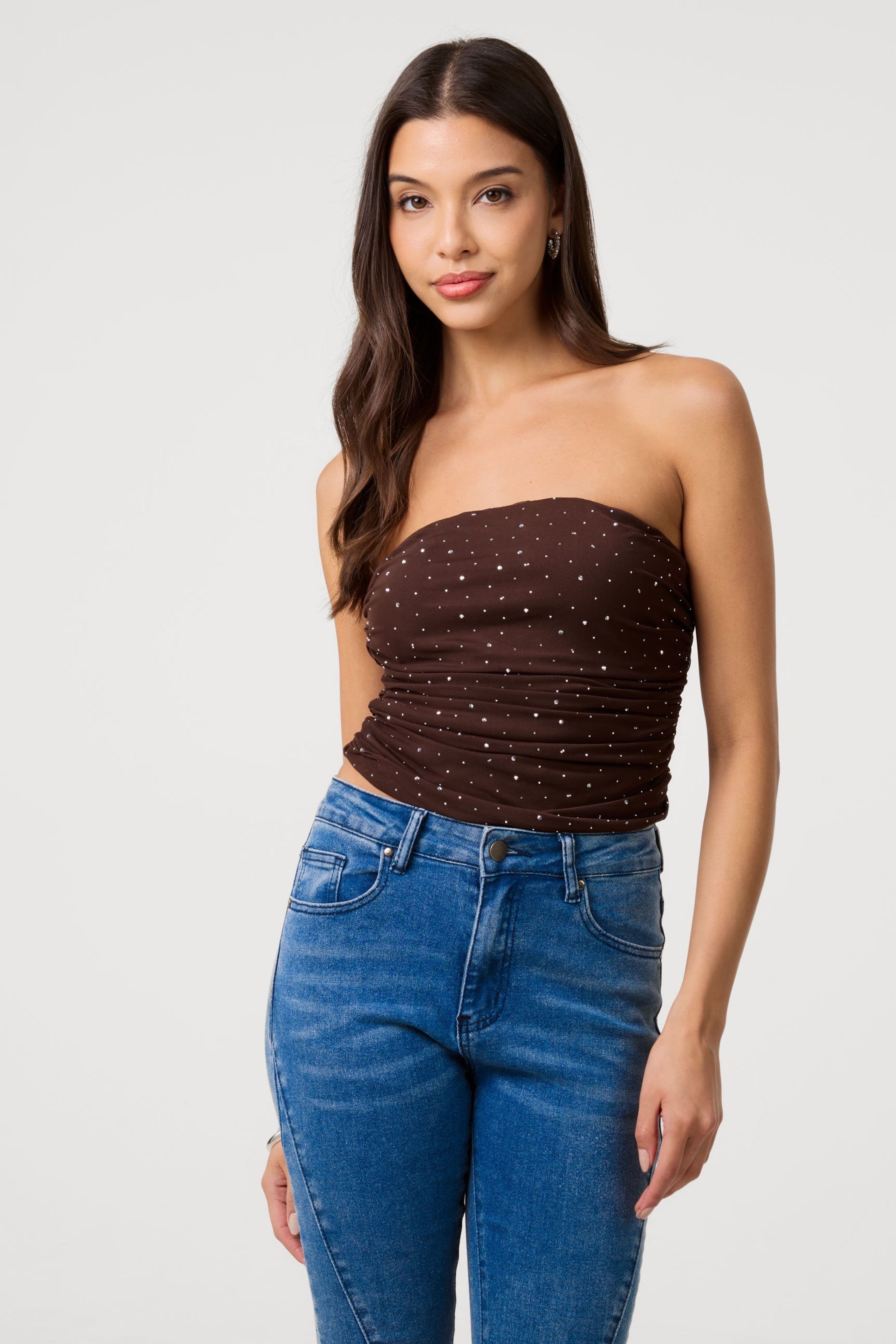 Pink Vanilla Women's Brown Diamante Bandeau Top