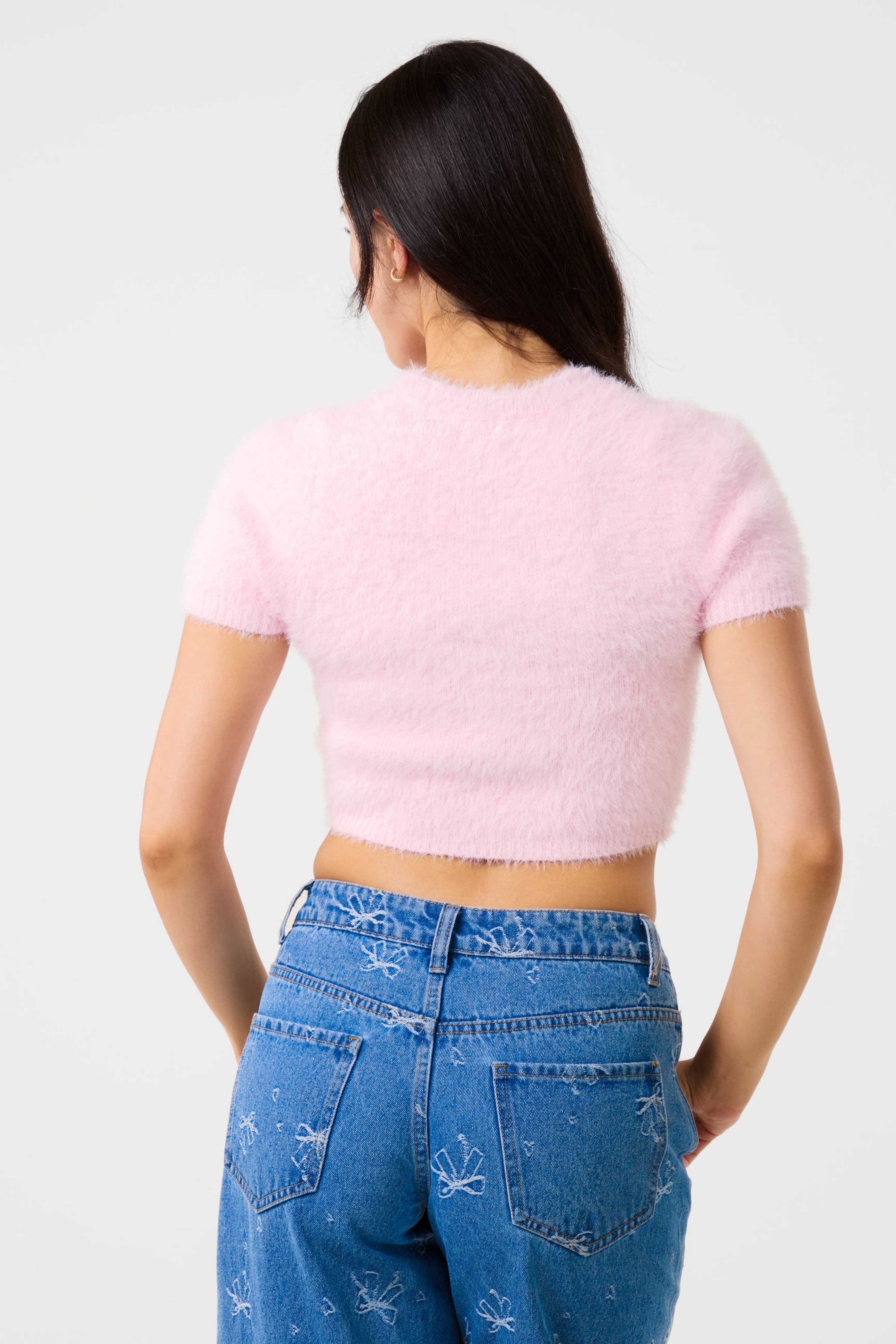 Pink Vanilla Women's Pink Short Sleeve Fluffy Knit Jumper