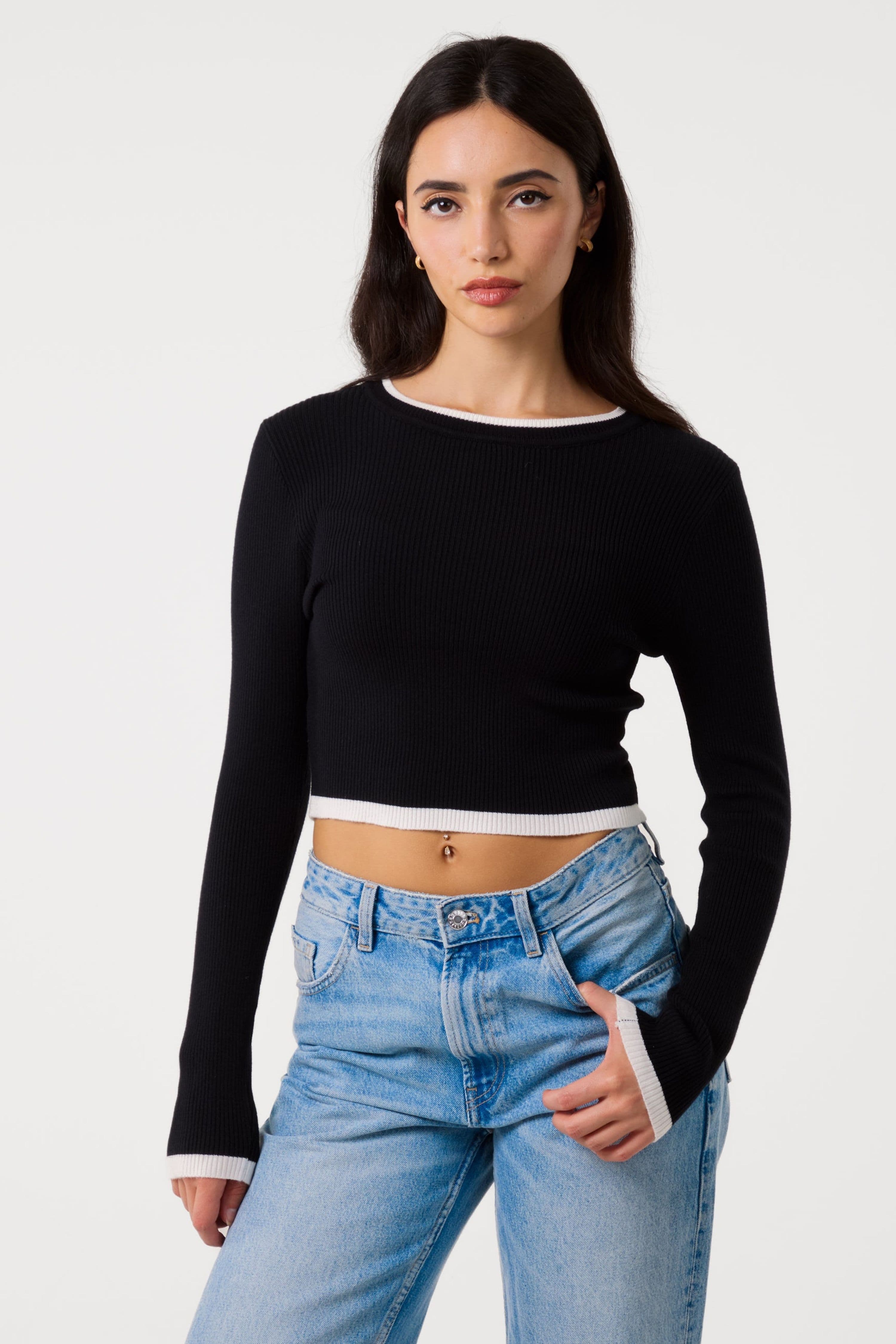Pink Vanilla Women's Black Contrast Knitted Jumper