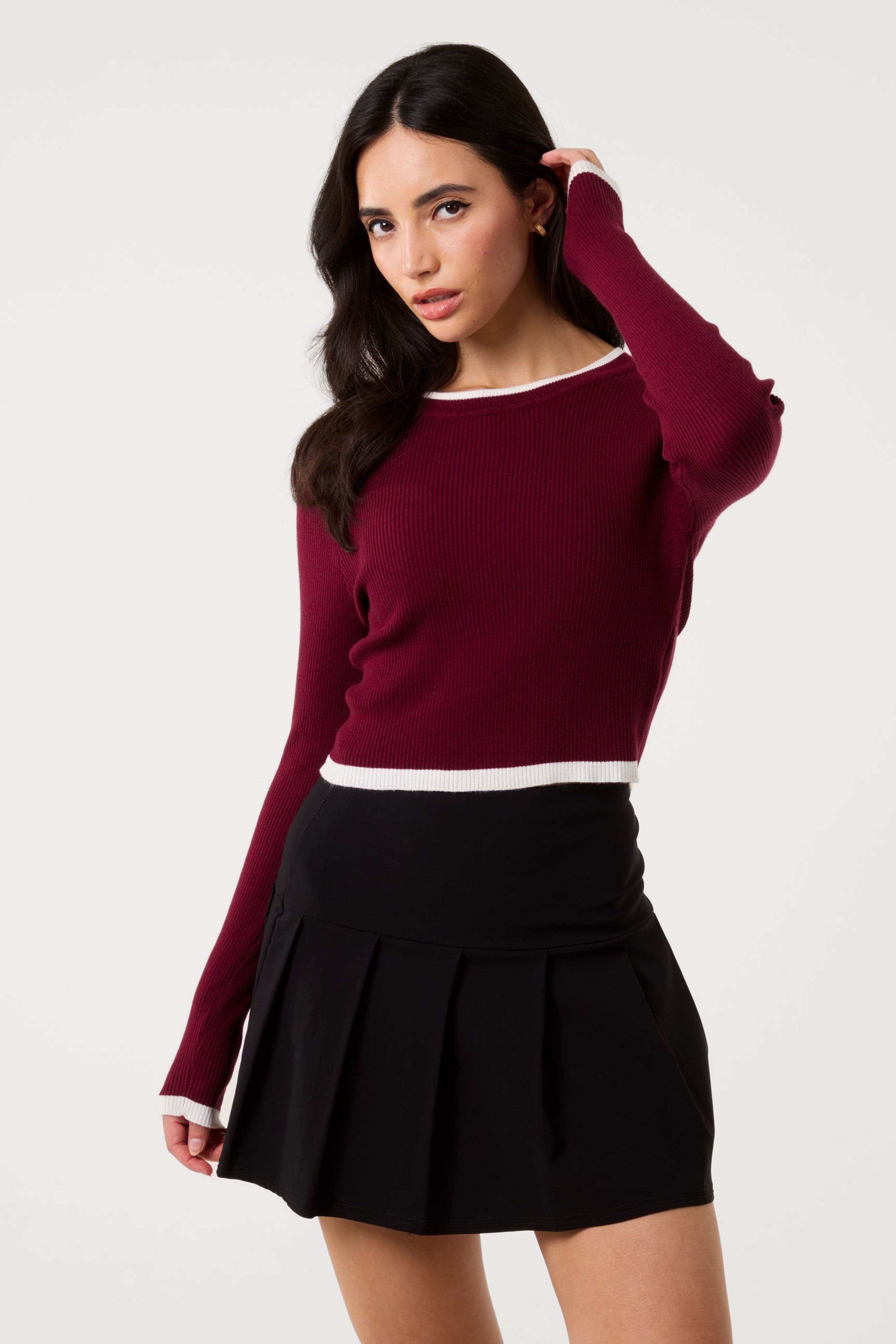 Pink Vanilla Women's Red Contrast Knitted Jumper