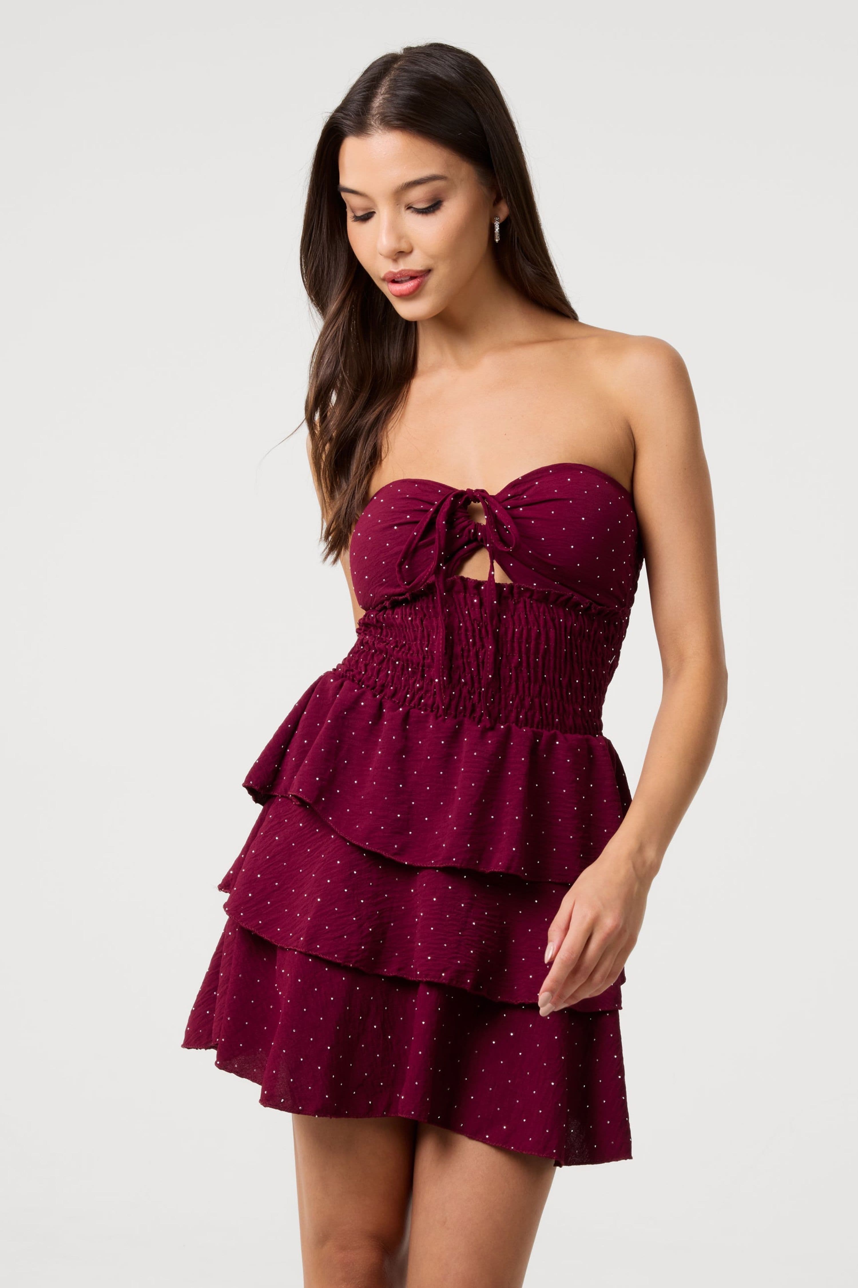 Pink Vanilla Women's Wine Diamante RaRa Skirt Dress