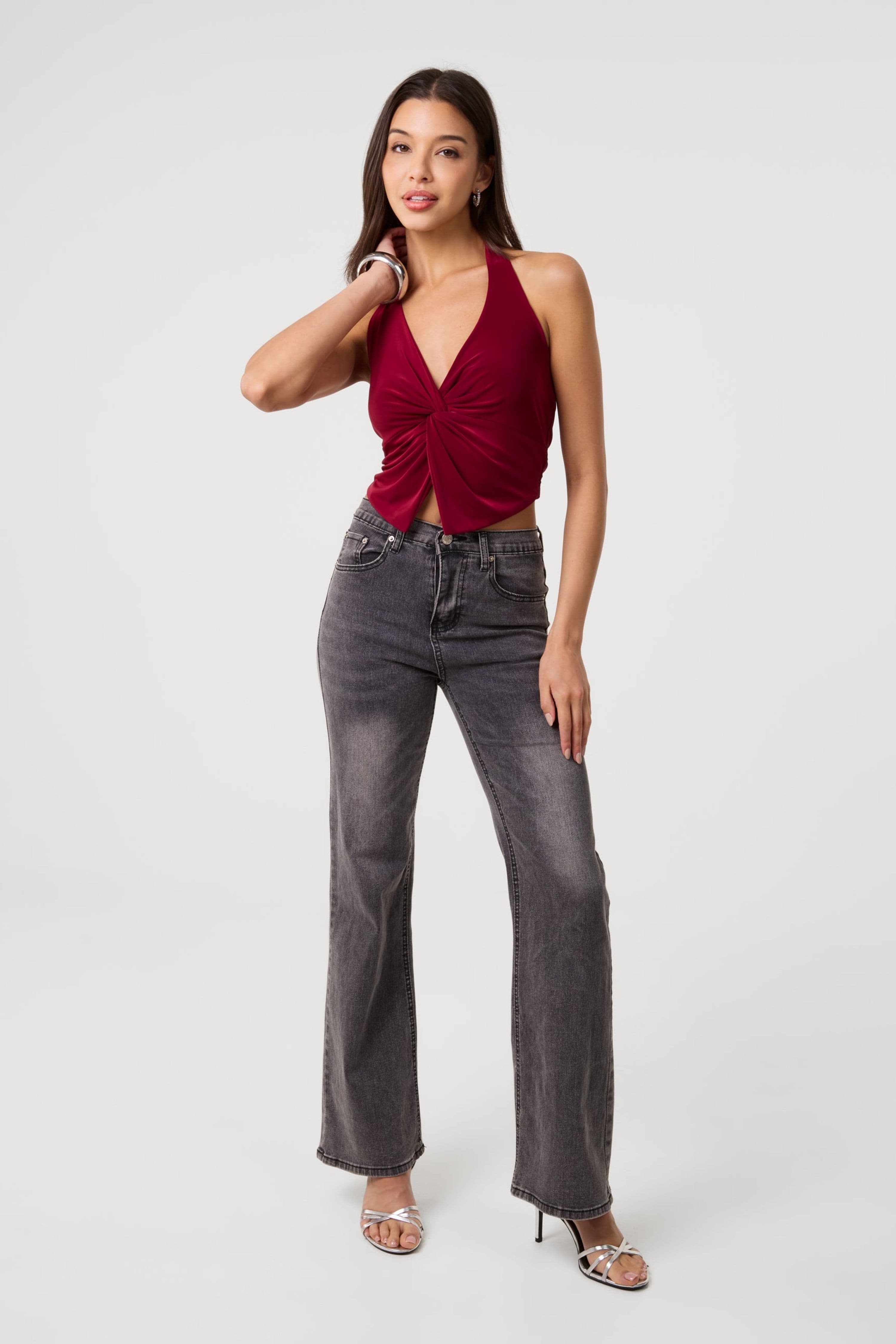 Pink Vanilla Women's Wine Knot Front Halter Top