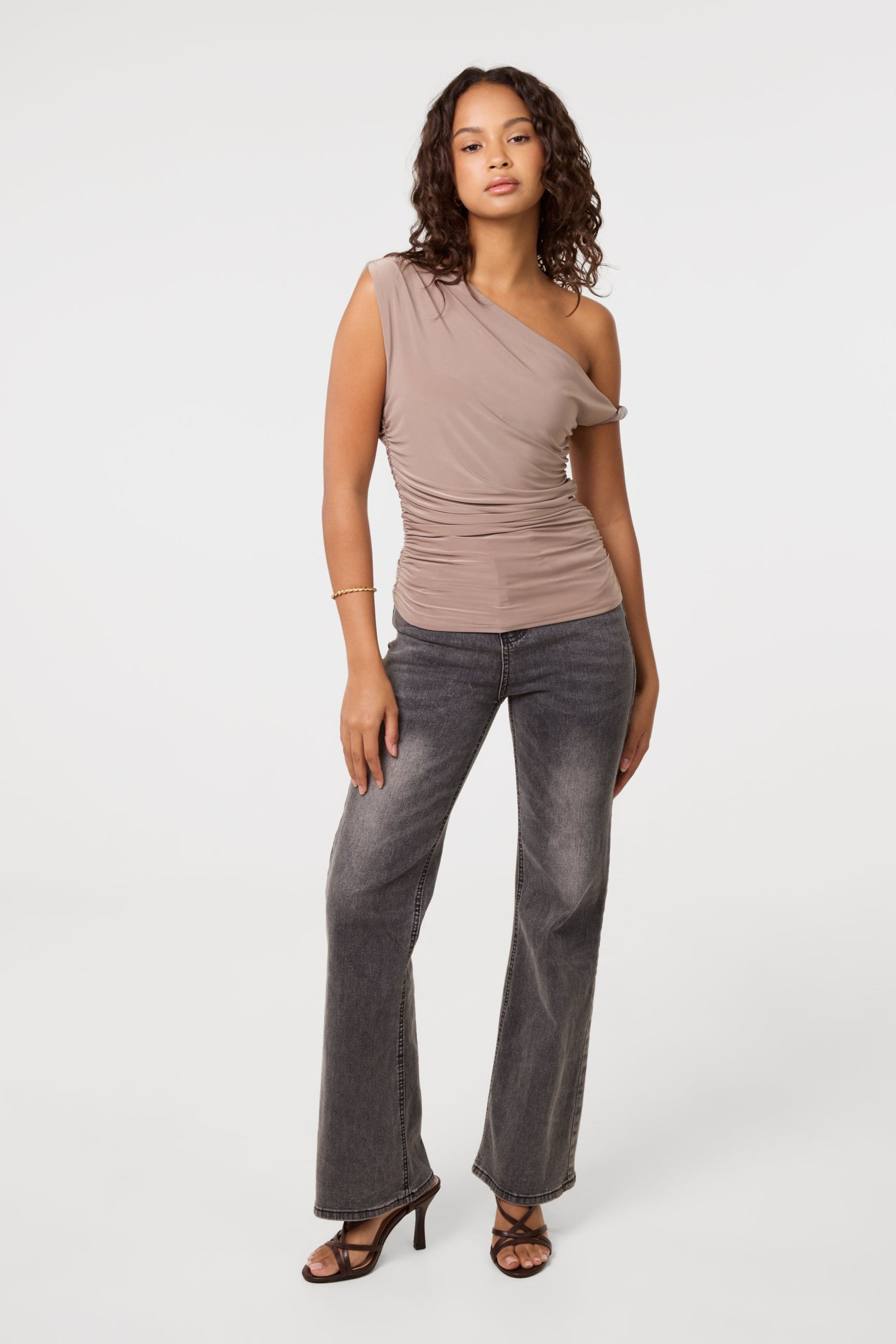 Pink Vanilla Women's Light Brown Twist Shoulder Top