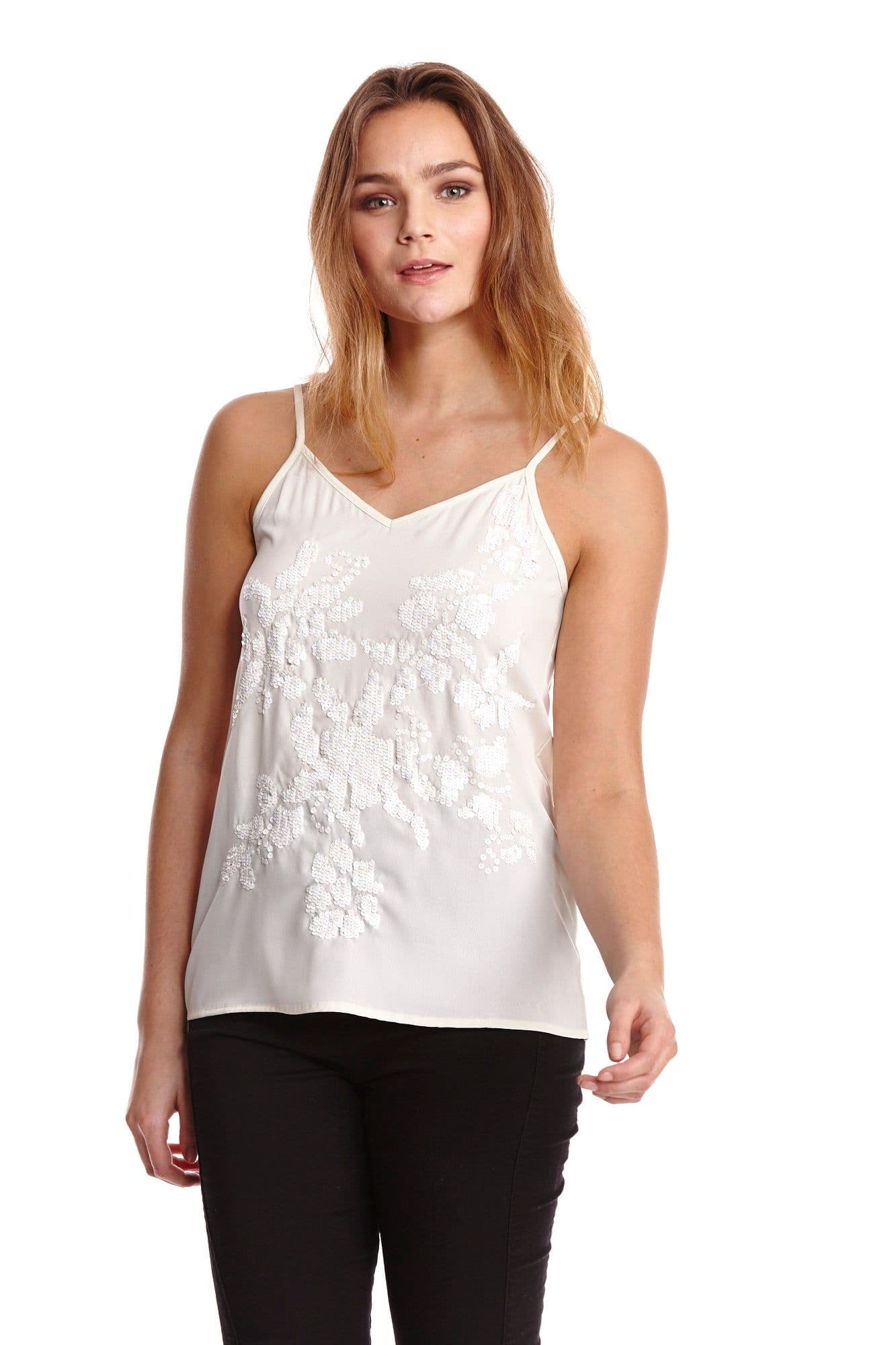 Liquorish Women's Sequin Cream Cami Top