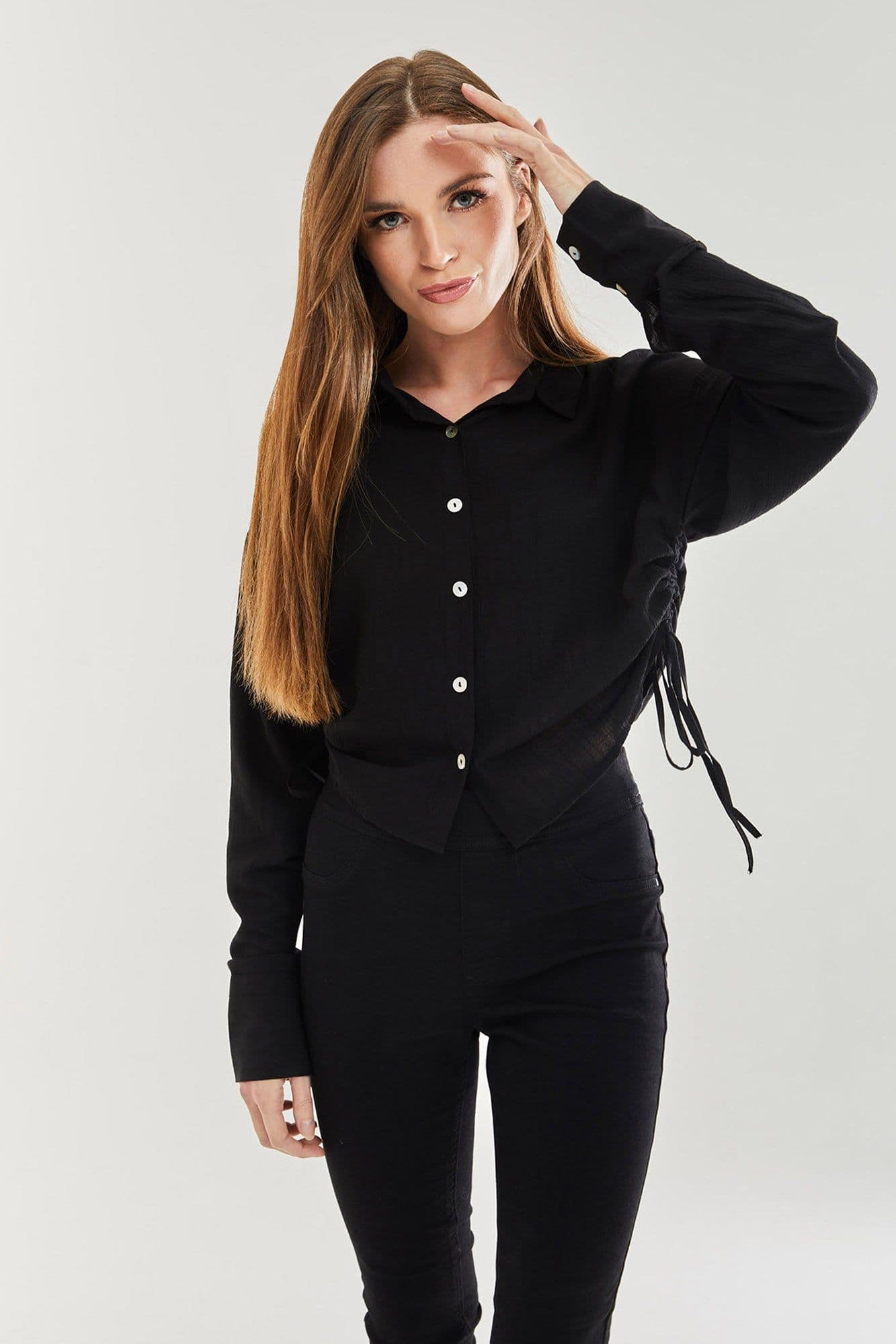 Liquorish Women's Black Tie Side Blouse