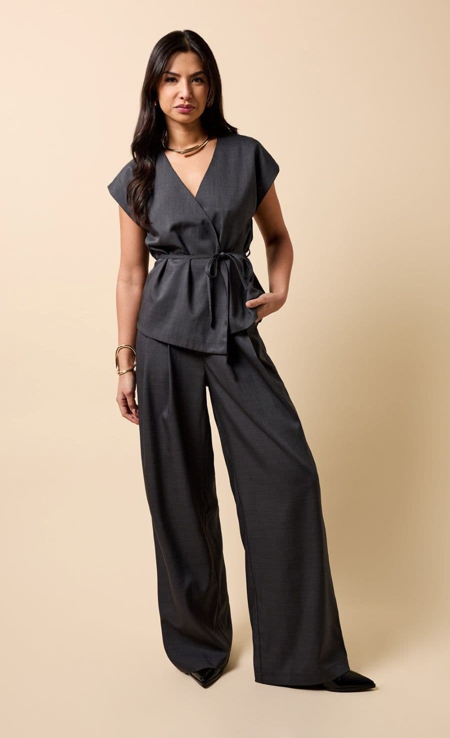 Little Mistress Women's Pewter Wide Leg Trousers in Grey