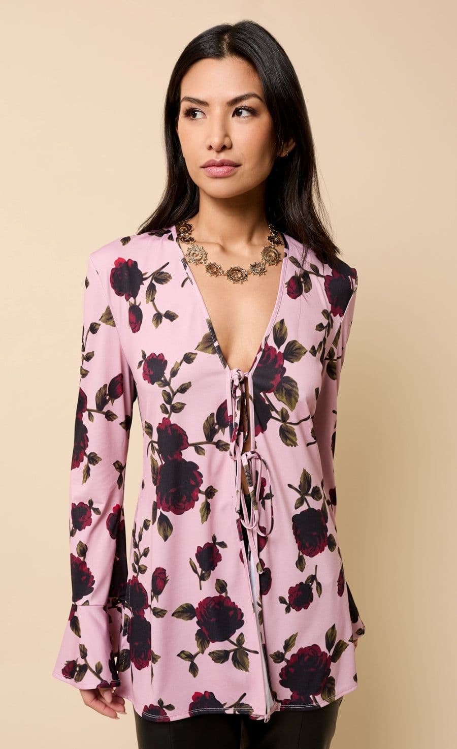 Little Mistress Women's Multi Floral Print Tie Detail Top