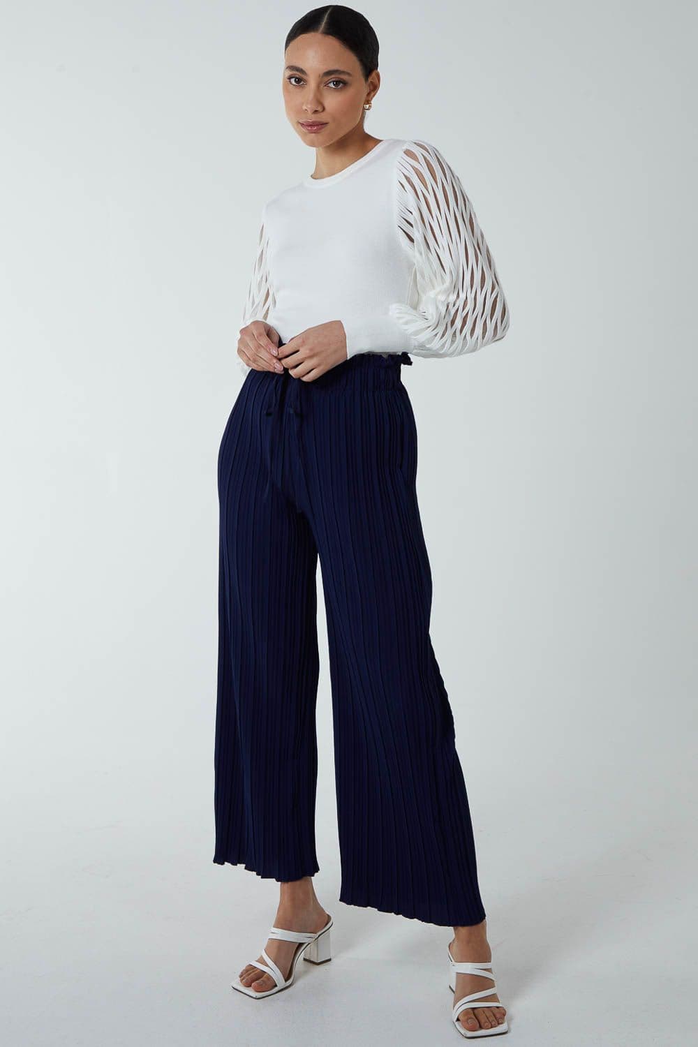 Blue Vanilla Women's Wide Leg Pleated Trousers in Navy