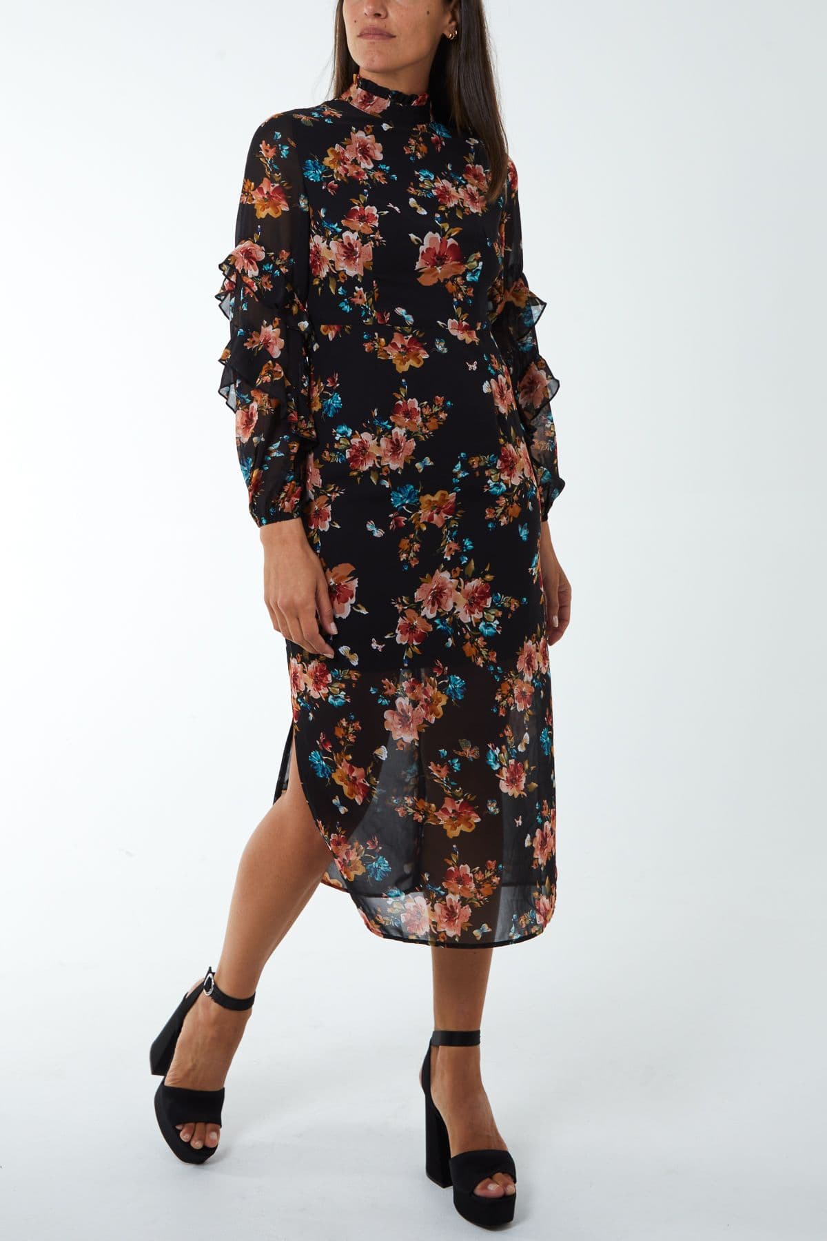 Blue Vanilla Women's Midi Dress With Sleeve Details in Black