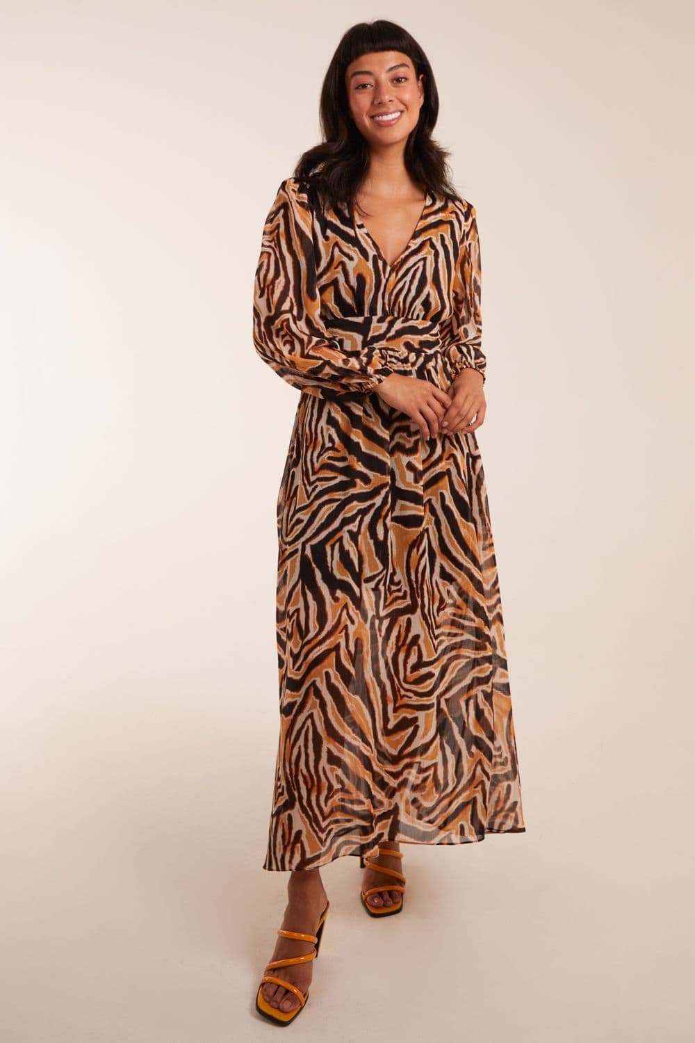 Blue Vanilla Women's V Neck Maxi Dress in Brown