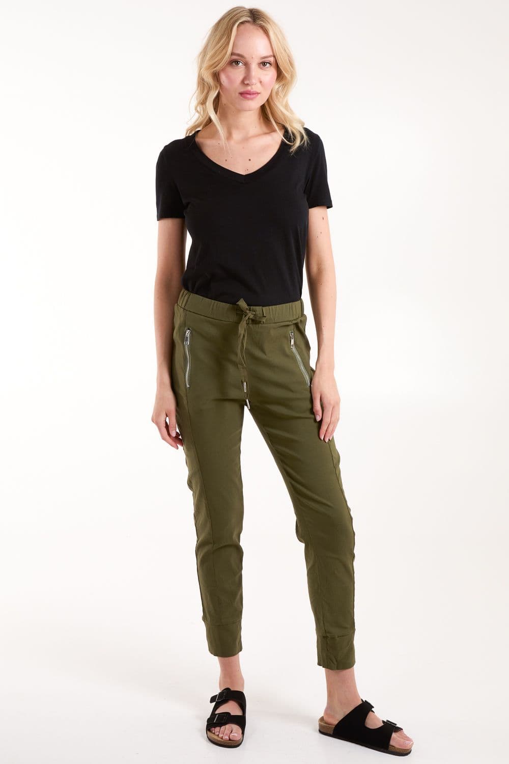 Blue Vanilla Women's Zip Drawstring Trouser in Khaki