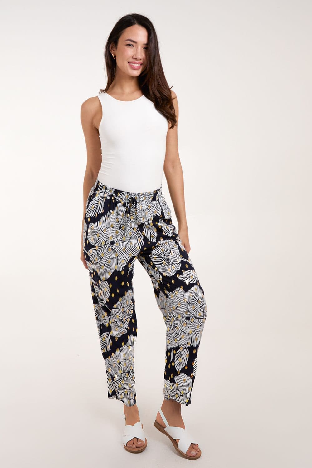 Blue Vanilla Women's Printed Trousers in Navy