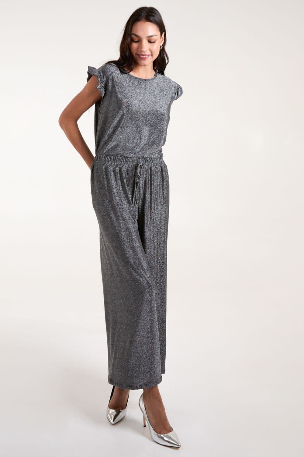 Blue Vanilla Women's Metallic Trousers in Silver