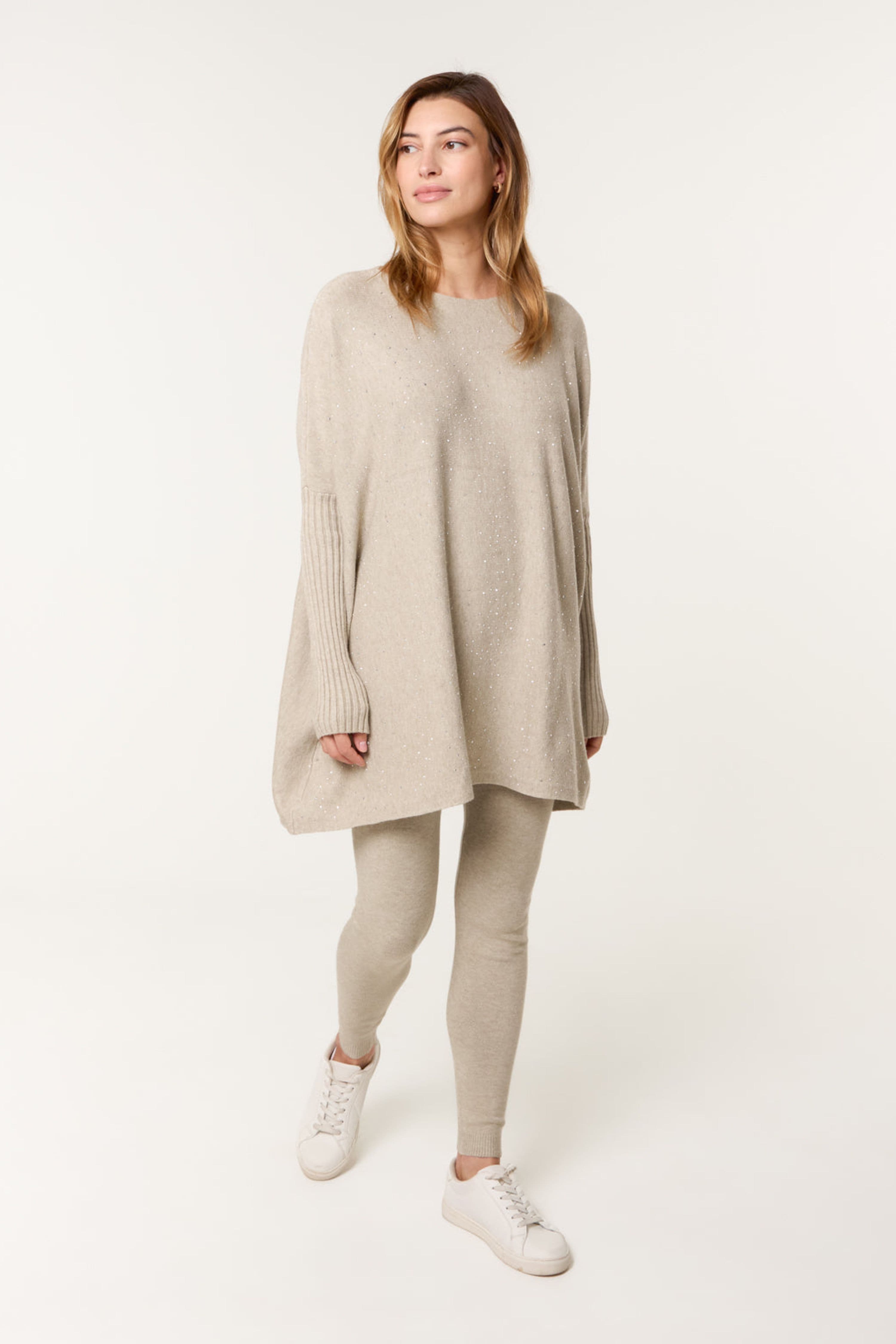 Blue Vanilla Women's Beige Long Sleeve Slip On Crew Top & Trousers Set