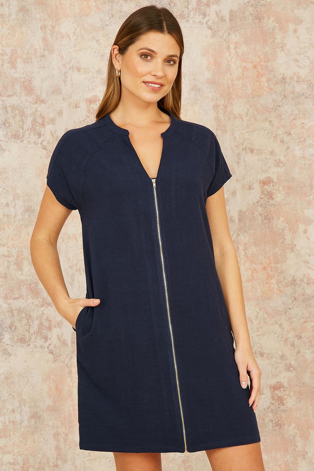 Yumi Women's Navy Viscose Zip Tunic Dress