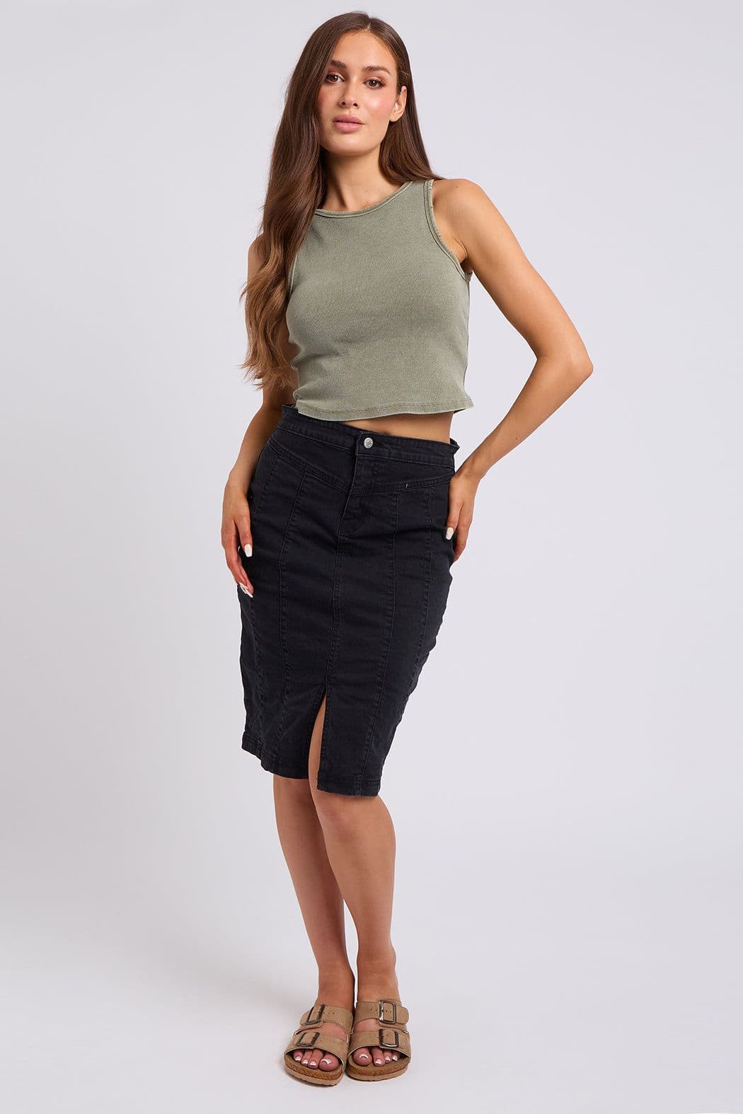 Urban Bliss Women's Aqua Yoke Seamed Skirt in Black