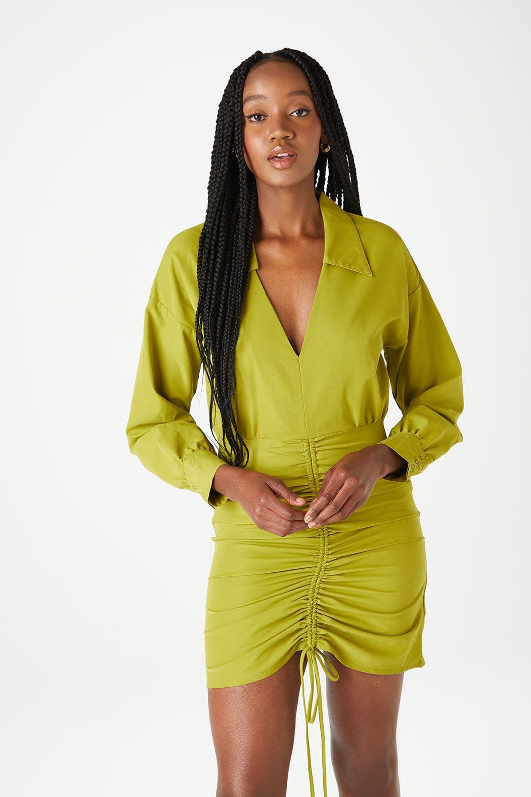 Urban Bliss Women's Ruched Shirt Dress in Green