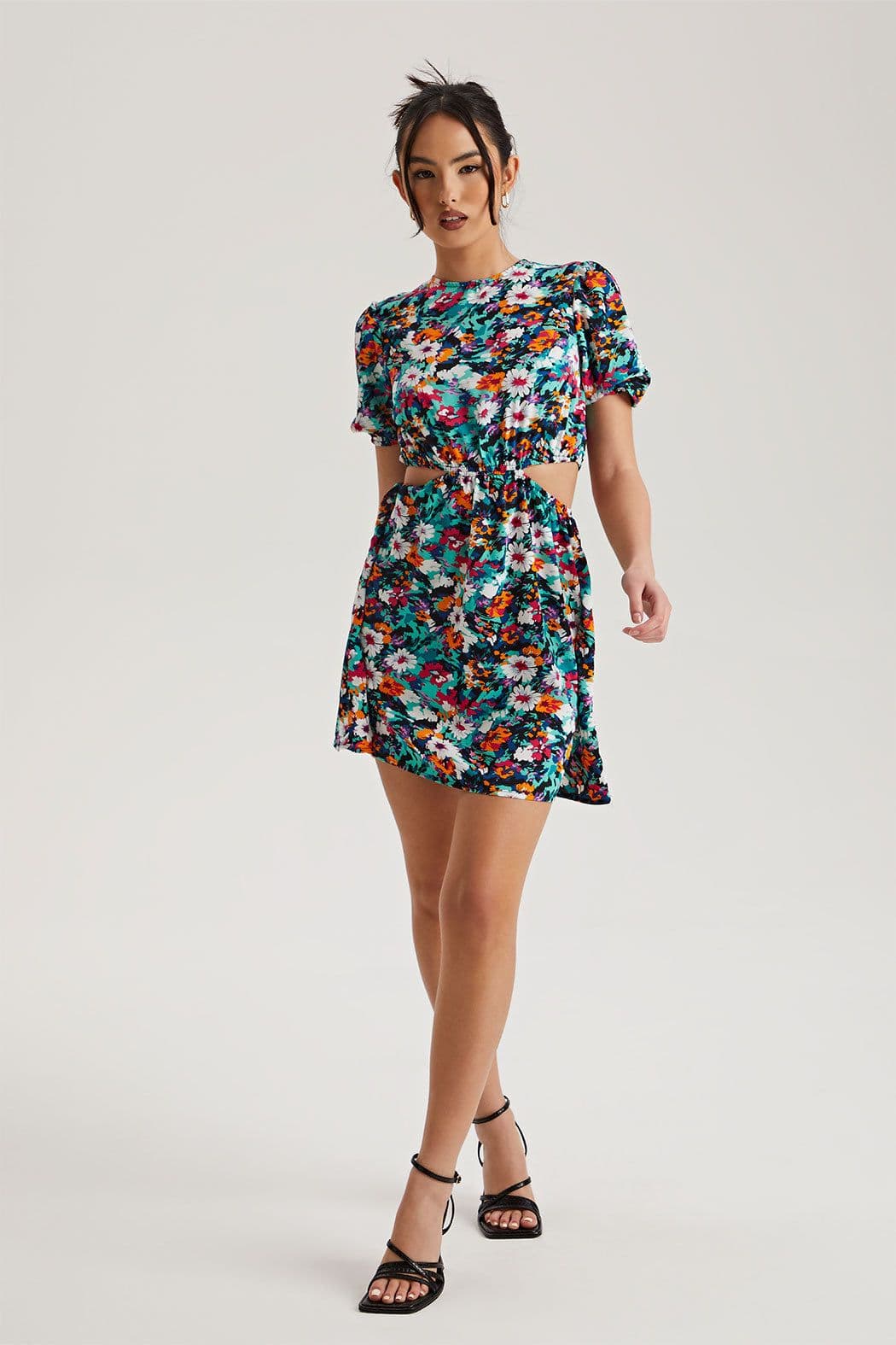 Urban Bliss Women's Floral Cut Out Mini Dress in Black