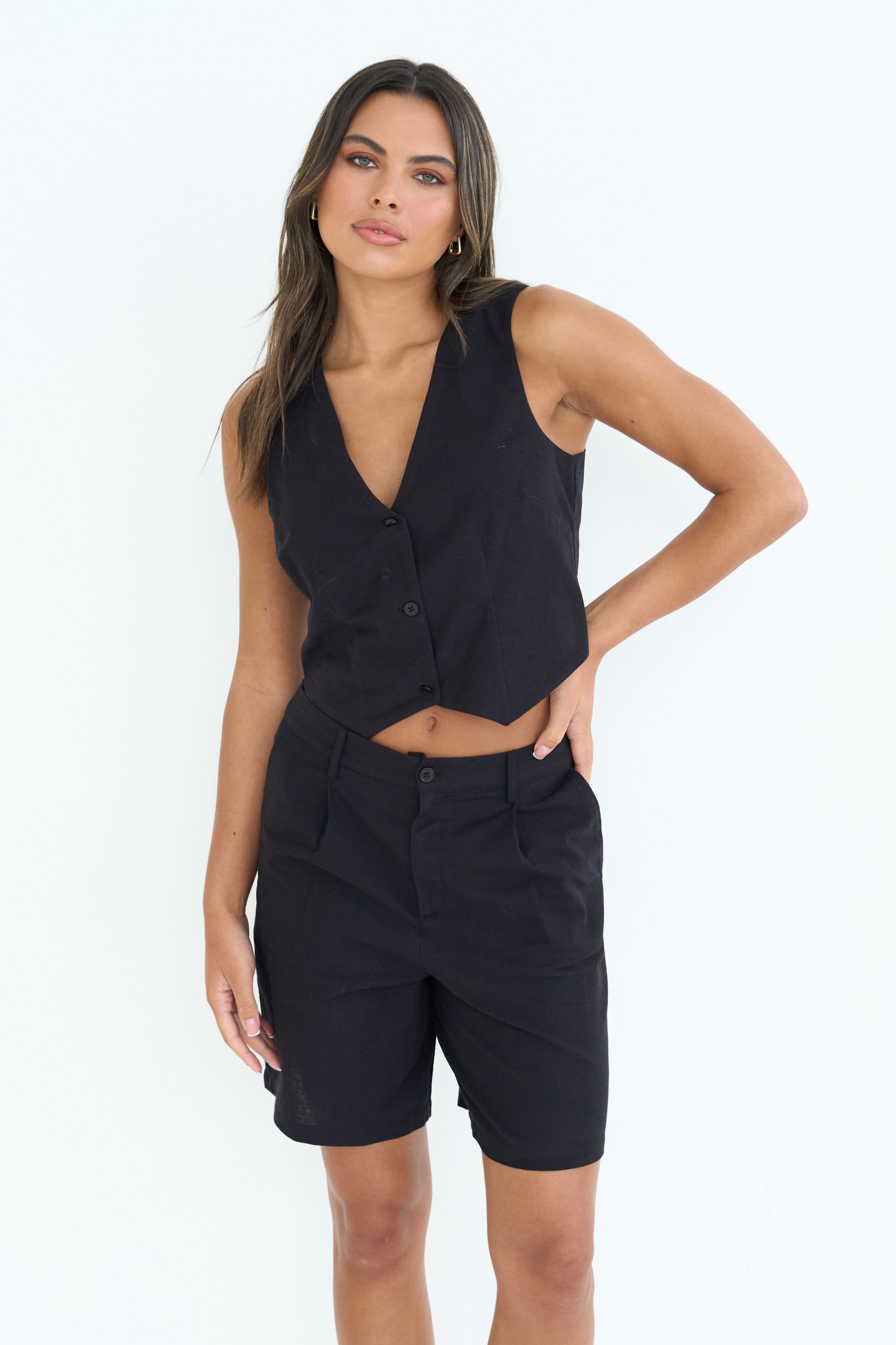 Urban Bliss Women's Linen Blend Waistcoat in Black