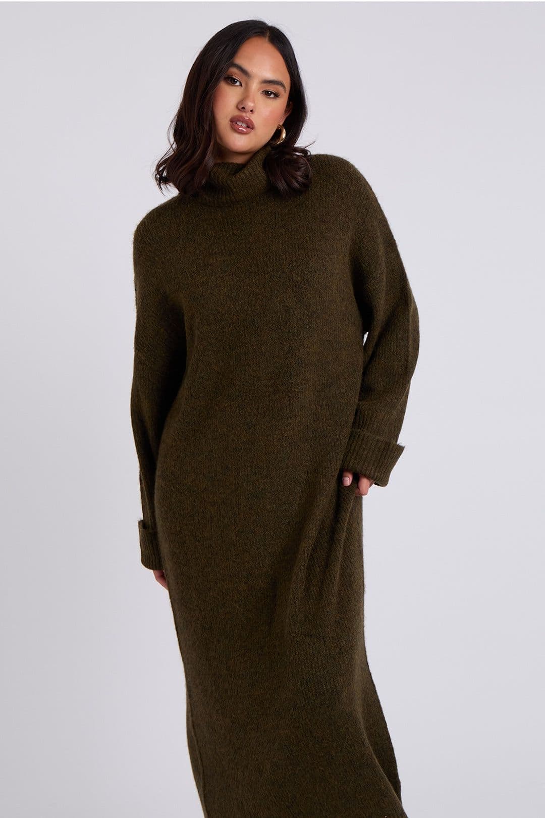 Urban Bliss Women's Roll Neck Maxi Dress in Khaki